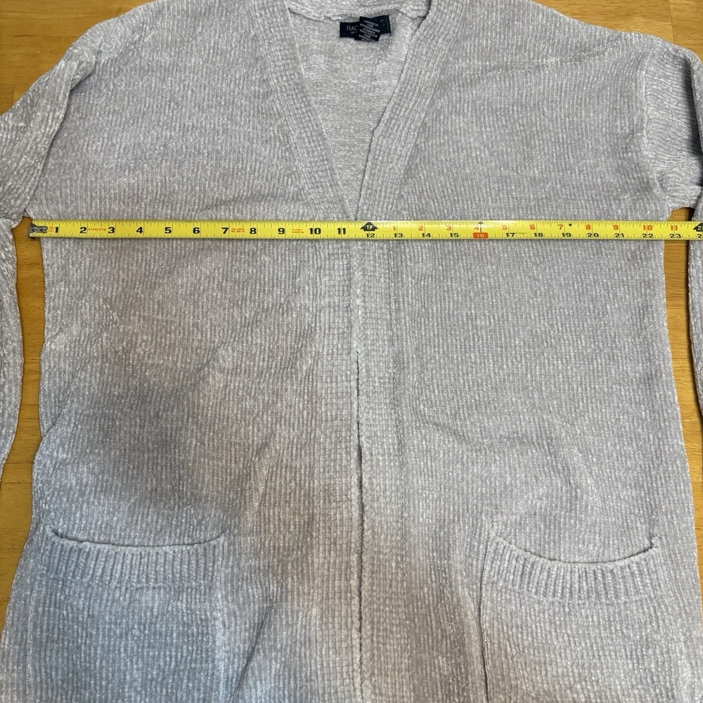Rachel Zoe Cardigan Sweater Womens L Open Front Gray Beige Soft Cozy Pockets - Picture 5 of 8